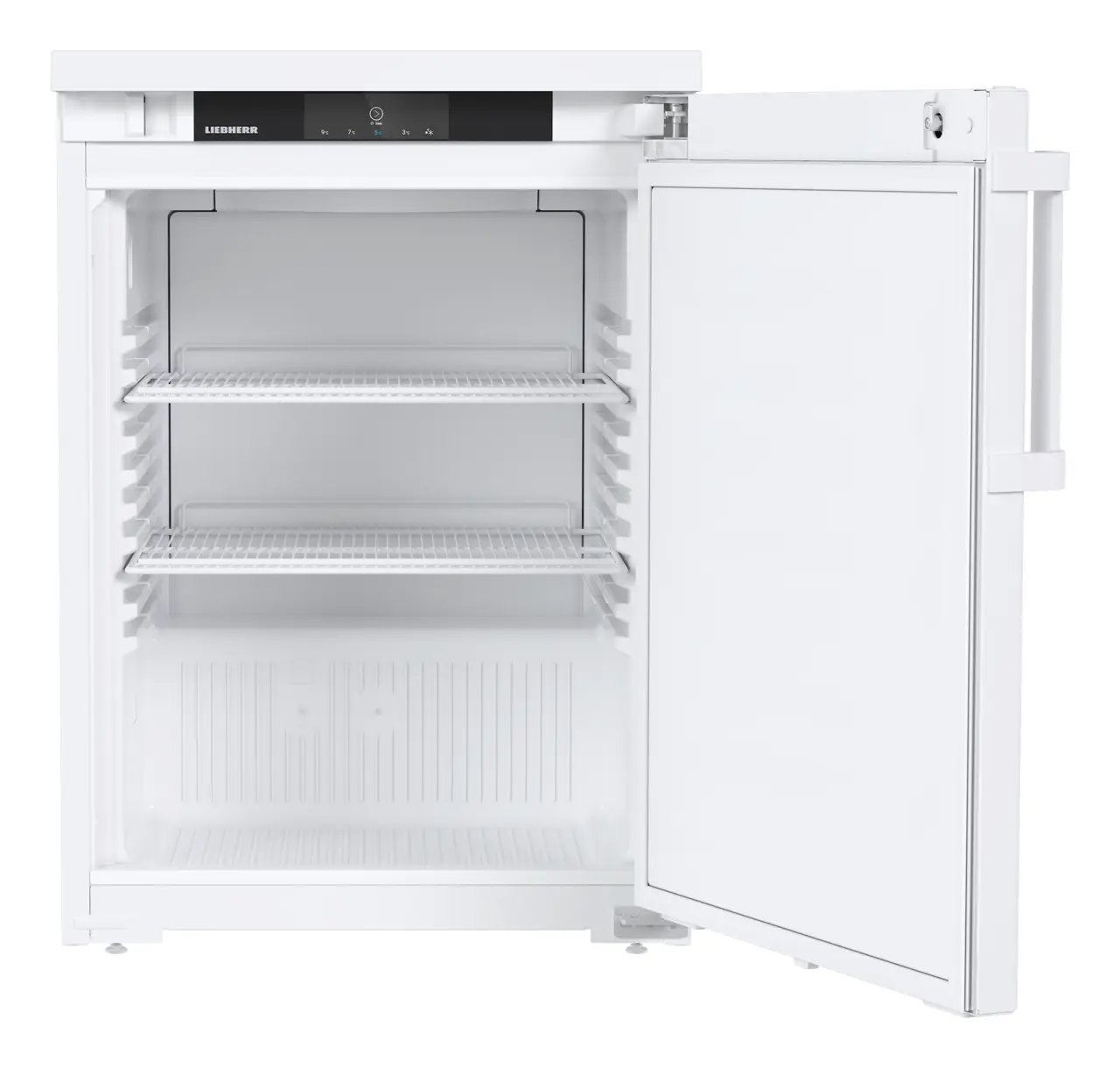 Obraz produktu, Perspektywa: Na wprost, otwarte, puste, Chłodziarka do zabudowy pod blat z chłodzeniem powietrzem obiegowym, Kolor obudowy: Biała, Kolor drzwi: Biała