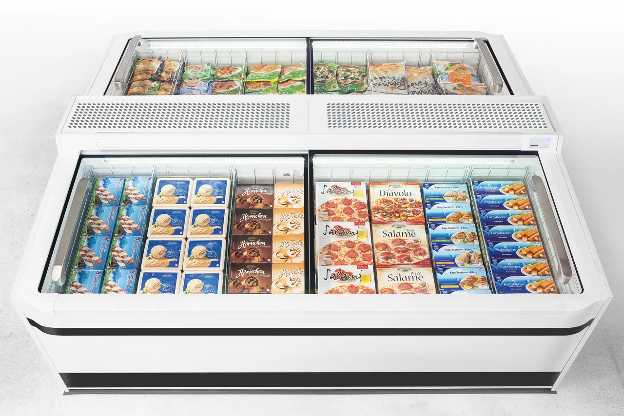 Image de produit, Perspective: Forme spéciale, Congélateur-coffre de supermarché, Couleur de l’habillage: blanc