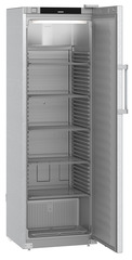Product image, Perspective: oblique open empty, Forced-air refrigerator, Casing colour: stainless steel, Door colour: stainless steel