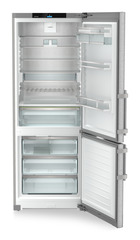 Product image, Perspective: straight open empty, Combined fridge-freezers with EasyFresh and NoFrost, Casing colour: silver, Door colour: stainless steel