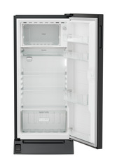 Product image, Perspective: straight open empty, Single-door refrigerator 191 l in 3 star with foot pedal base drawer, Casing colour: grey, Door colour: Black Gloss