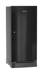 Product image, Perspective: oblique closed, Single-door refrigerator 191 l in 3 star with foot pedal base drawer, Casing colour: grey, Door colour: Black Gloss