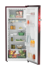 Product image, Perspective: straight open decorated, Single-door refrigerator 222 l in 4 star with iCoolTouch UI, Casing colour: red, Door colour: Red Mystiq