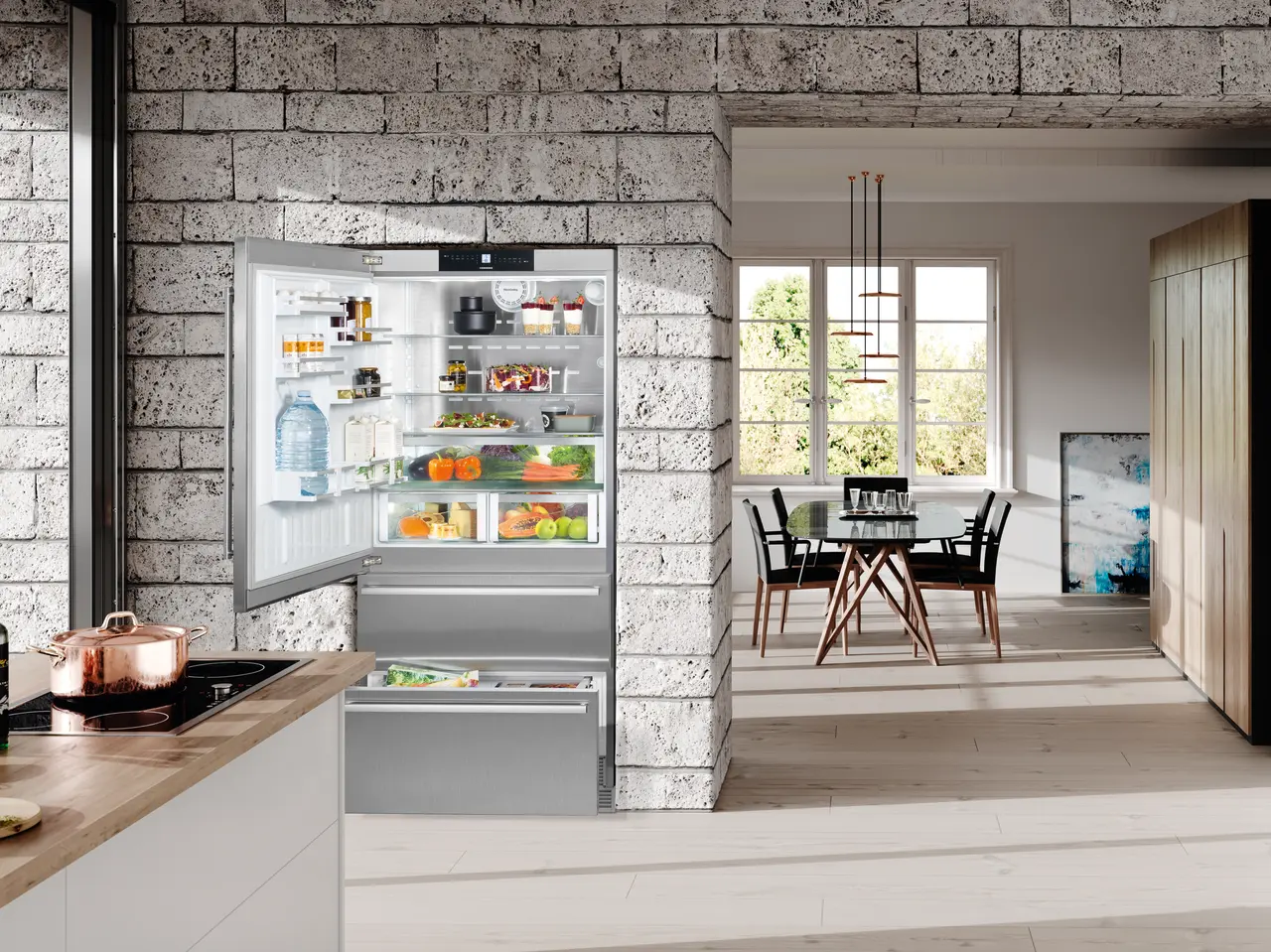 Product image, Perspective: milieu, Fridge-freezer with NoFrost, Casing colour: stainless steel, Door colour: stainless steel