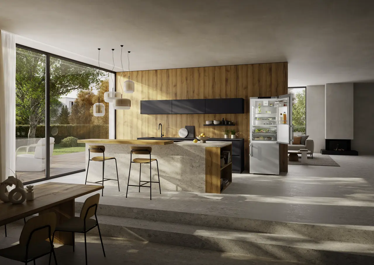 Product image, Perspective: milieu, Fridge-freezer with BioFresh and NoFrost, Casing colour: silver, Door colour: stainless steel