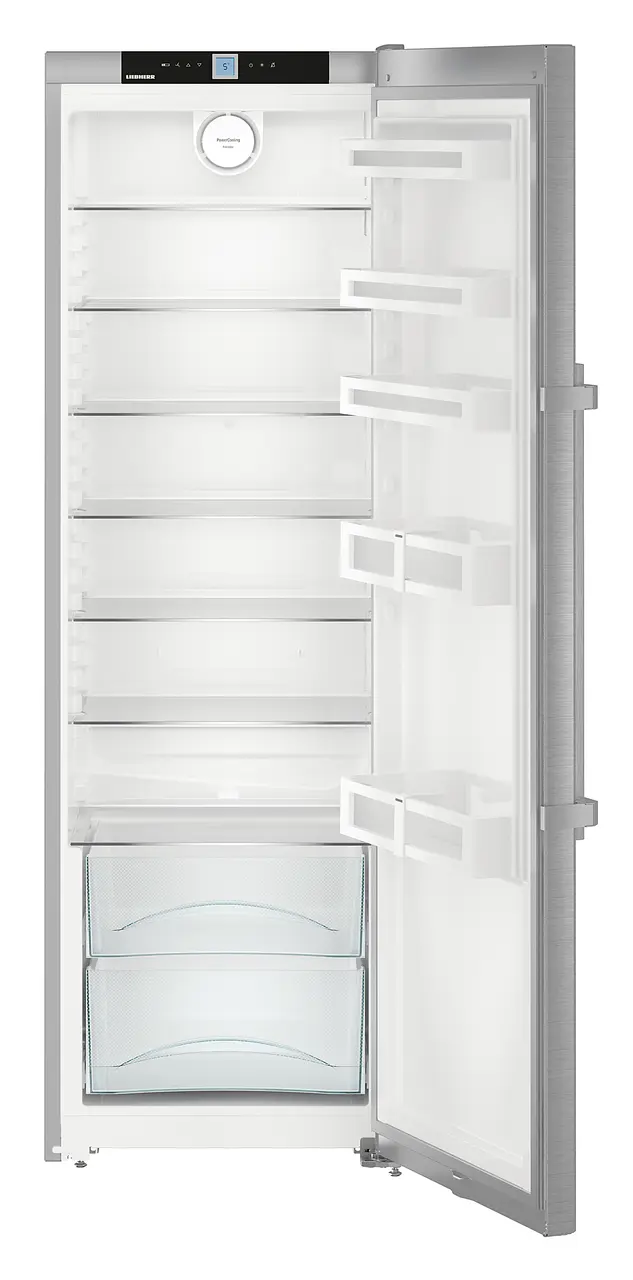 Product image, Perspective: straight open empty, Refrigerator, Casing colour: silver, Door colour: stainless steel
