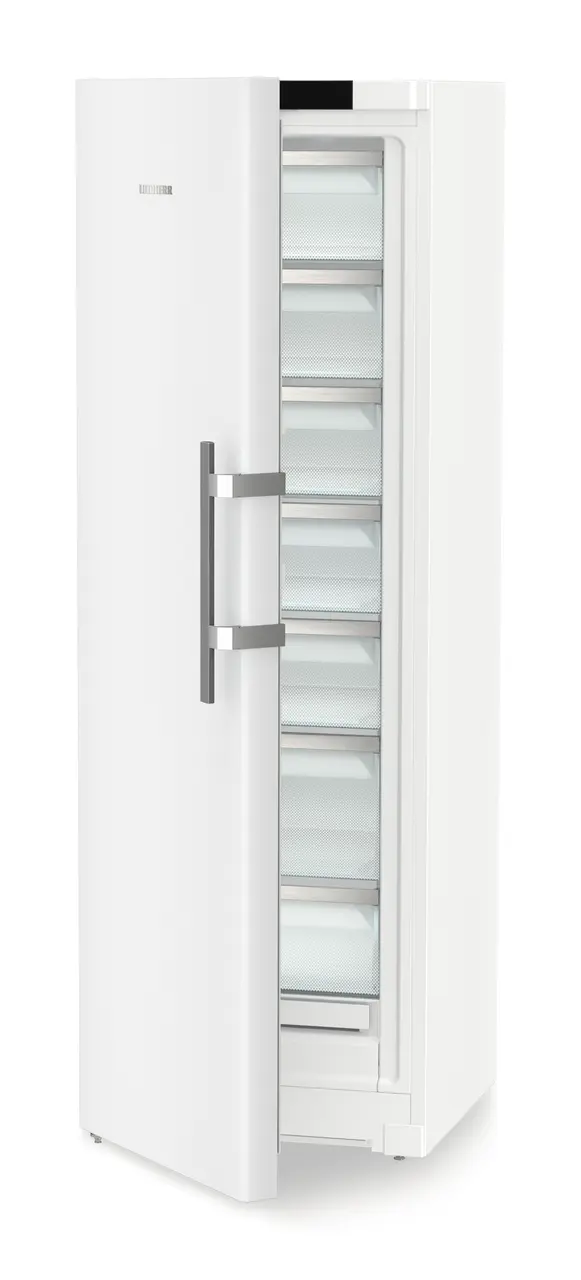 Изображение продукции, Перспектива: Под углом, с полуоткрытой дверцей, без продуктов, Морозильная камера с системой NoFrost, Цвет корпуса: белый, Цвет дверцы: белый