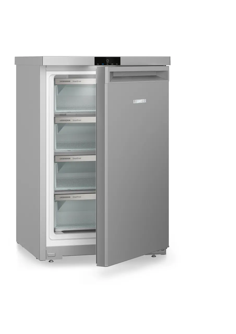 Produktbild, Perspektiv: Vinklad, halvöppen, tom, Bänkfrysskåp med SmartFrost