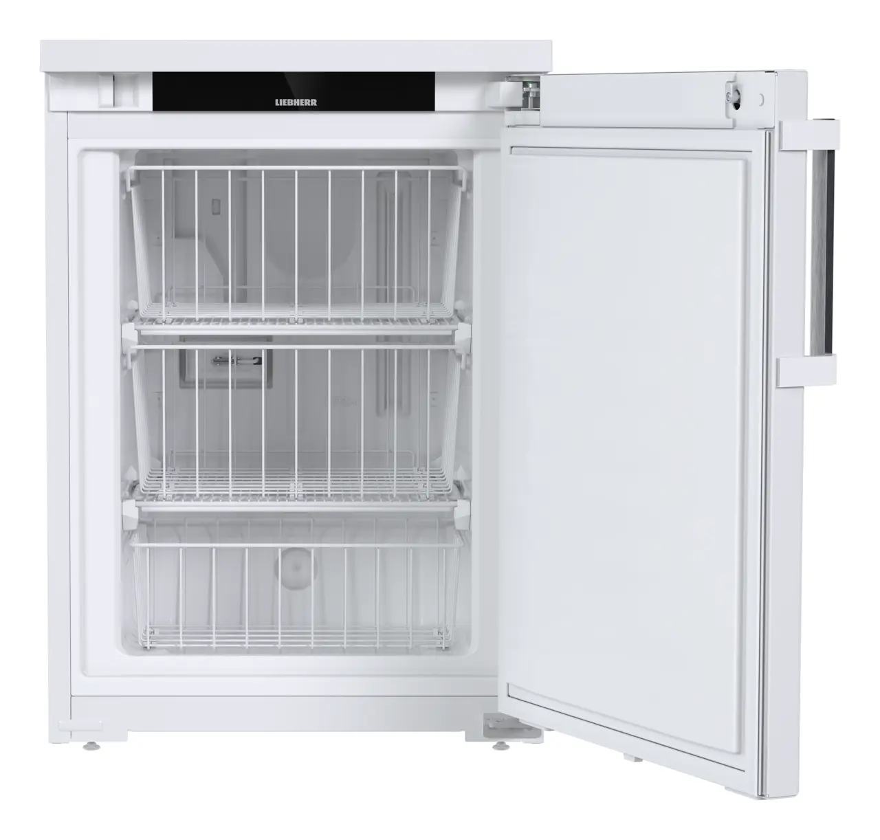Produkt-Bild, Perspektive: gerade offen leer, Unterbaufähiges Gefriergerät mit statischer Kühlung, Gehäusefarbe: Weiß, Türfarbe: Weiß