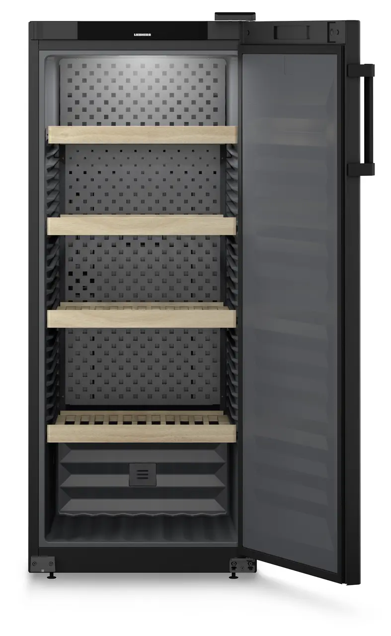 Product image, Perspective: straight open empty, Wine storage cabinet, Casing colour: black, Door colour: black