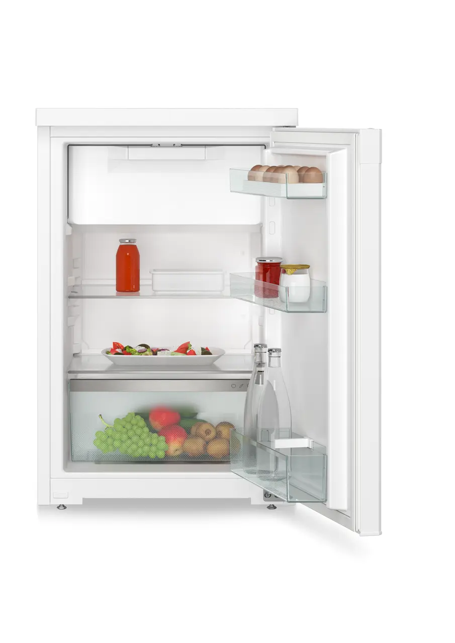 Produktbild, Perspektiv: Framifrån, öppen, fylld, Bänkkylskåp, Färg på hölje: Vit, Färg på dörr: Vit