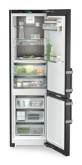Product image, Perspective: straight open decorated, Fridge-freezer with BioFresh and NoFrost, Casing colour: BlackSteel, Door colour: BlackSteel