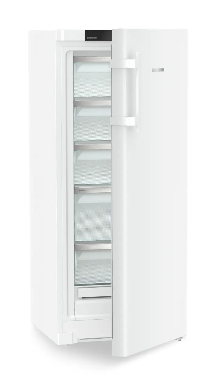 Product image, Perspective: oblique half-open empty, Freestanding freezer with NoFrost, Casing colour: white, Door colour: white