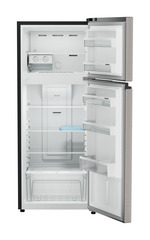 Product image, Perspective: straight open empty, Fridge-freezer with NoFrost, Casing colour: grey, Door colour: Grey Steel