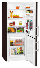 Product image, Perspective: oblique open decorated, Automatic refrigerator-freezer with SmartFrost, Casing colour: black, Door colour: black