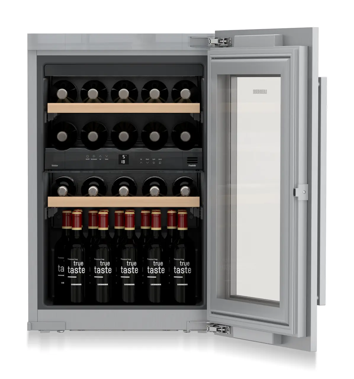 Product image, Perspective: special form, Built-in multi-temperature wine cabinet, Casing colour: silver, Door colour: silver