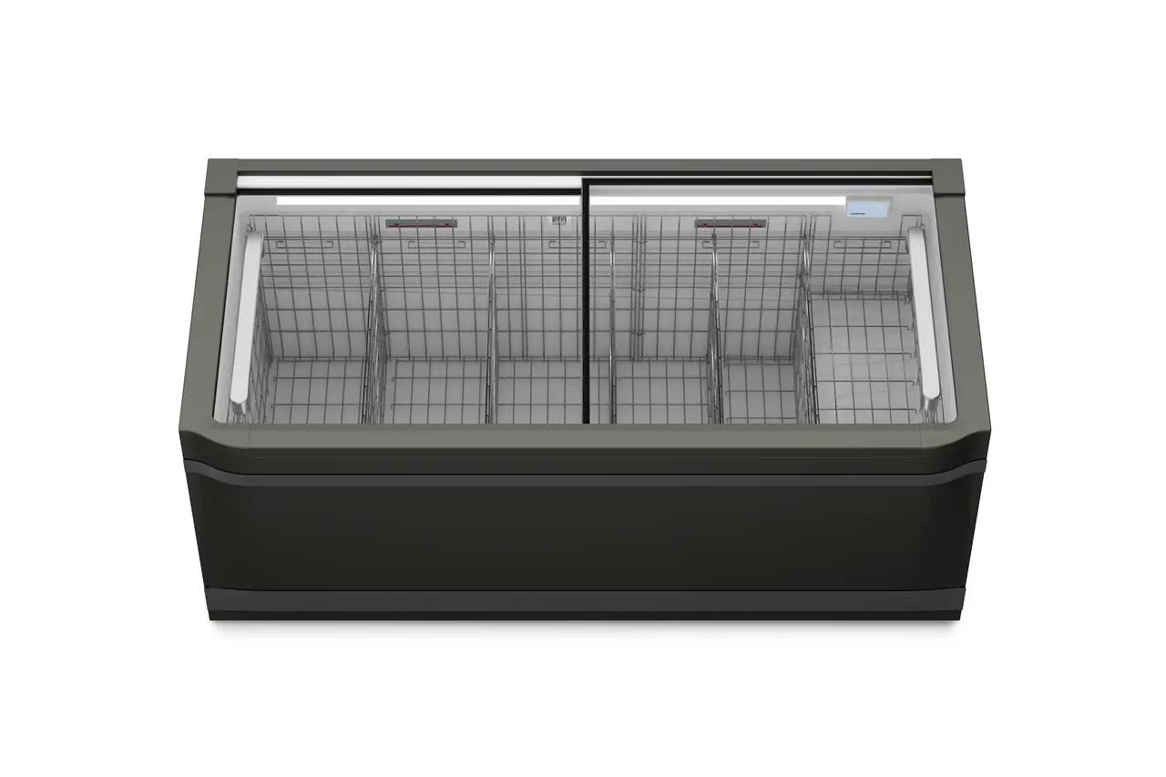 Изображение на продукта, Перспектива: Отпред, затворен, Фризерна ракла за супермаркет, Цвят на корпуса: сив