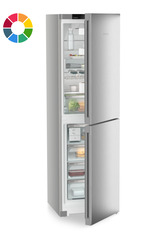 Produkt-Bild, Perspektive: schräg halb offen dekoriert, Kühl-Gefrierkombination mit EasyFresh und NoFrost, Gehäusefarbe: individuell, Türfarbe: individuell