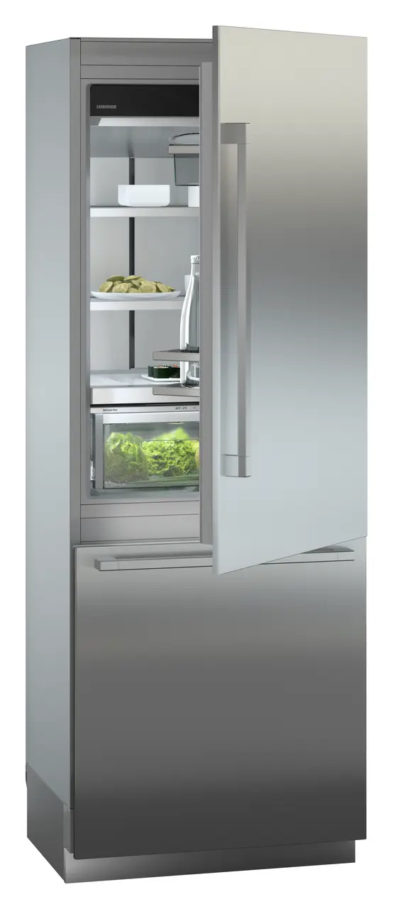 Product image, Perspective: oblique half-open decorated, Combined refrigerator-freezer with BioFresh and NoFrost for integrated use