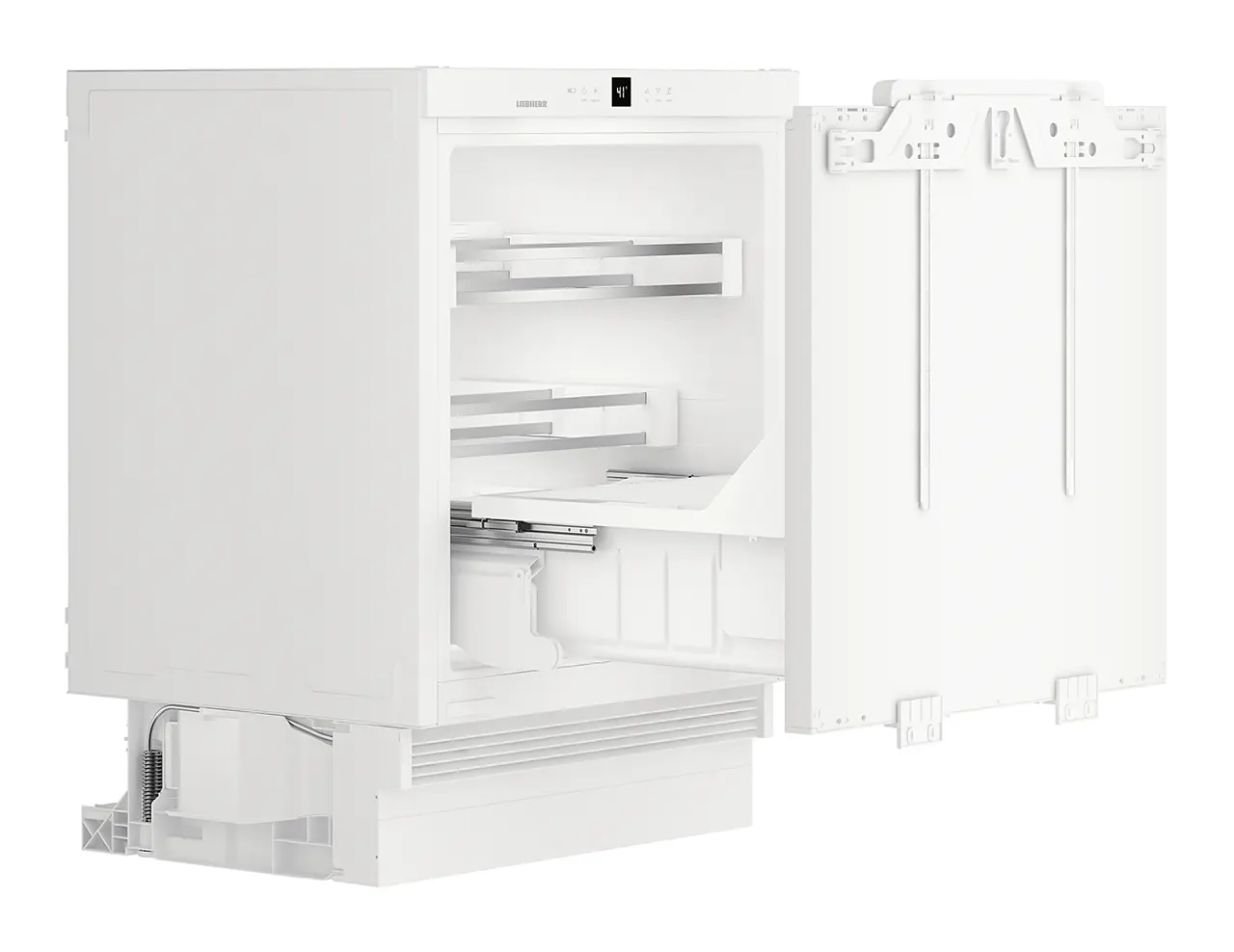 Product image, Perspective: oblique open empty, Under-worktop refrigerator for integrated use