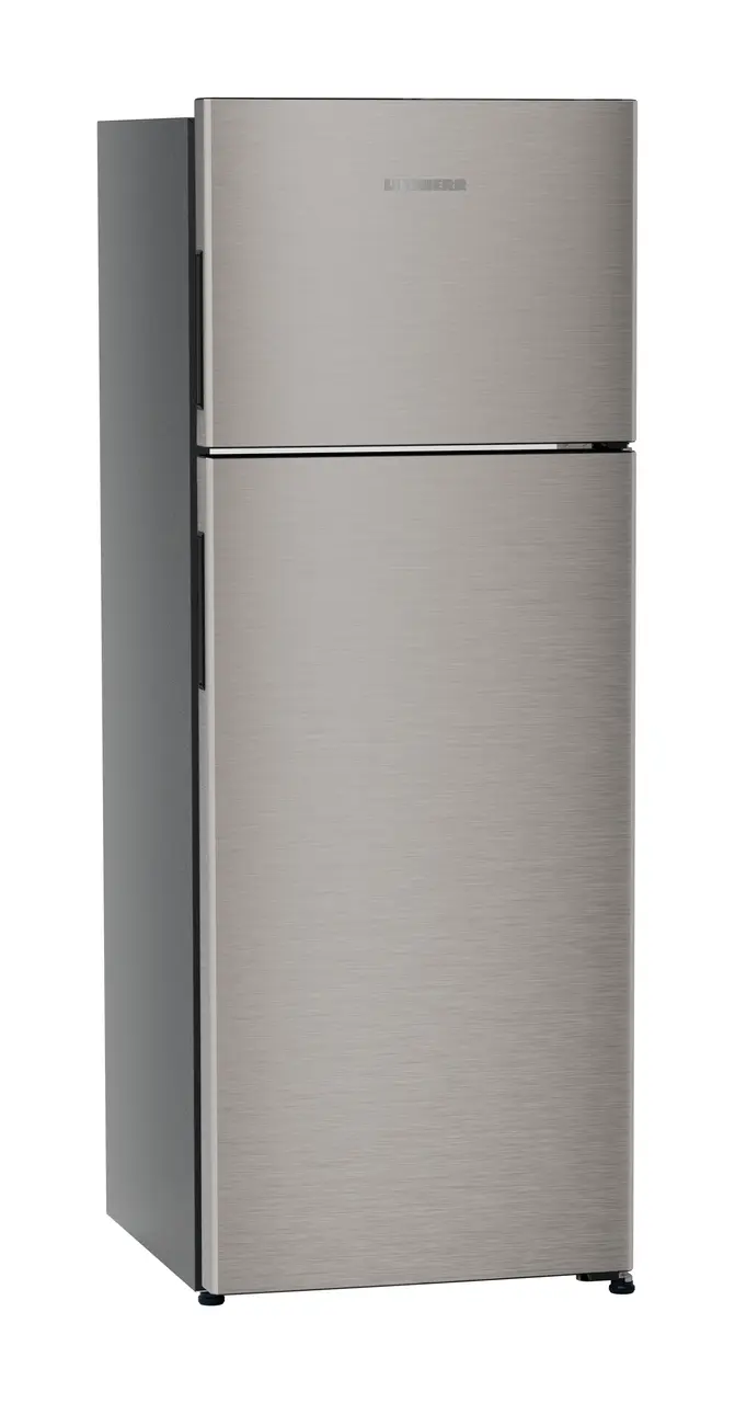 Product image, Perspective: oblique closed, Fridge-freezer with NoFrost, Casing colour: grey, Door colour: Grey Steel