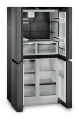 Termékkép, Perspektíva: Ferde nyitott üres, 4 ajtós francia ajtós hűtő-fagyasztó jégkészítővel