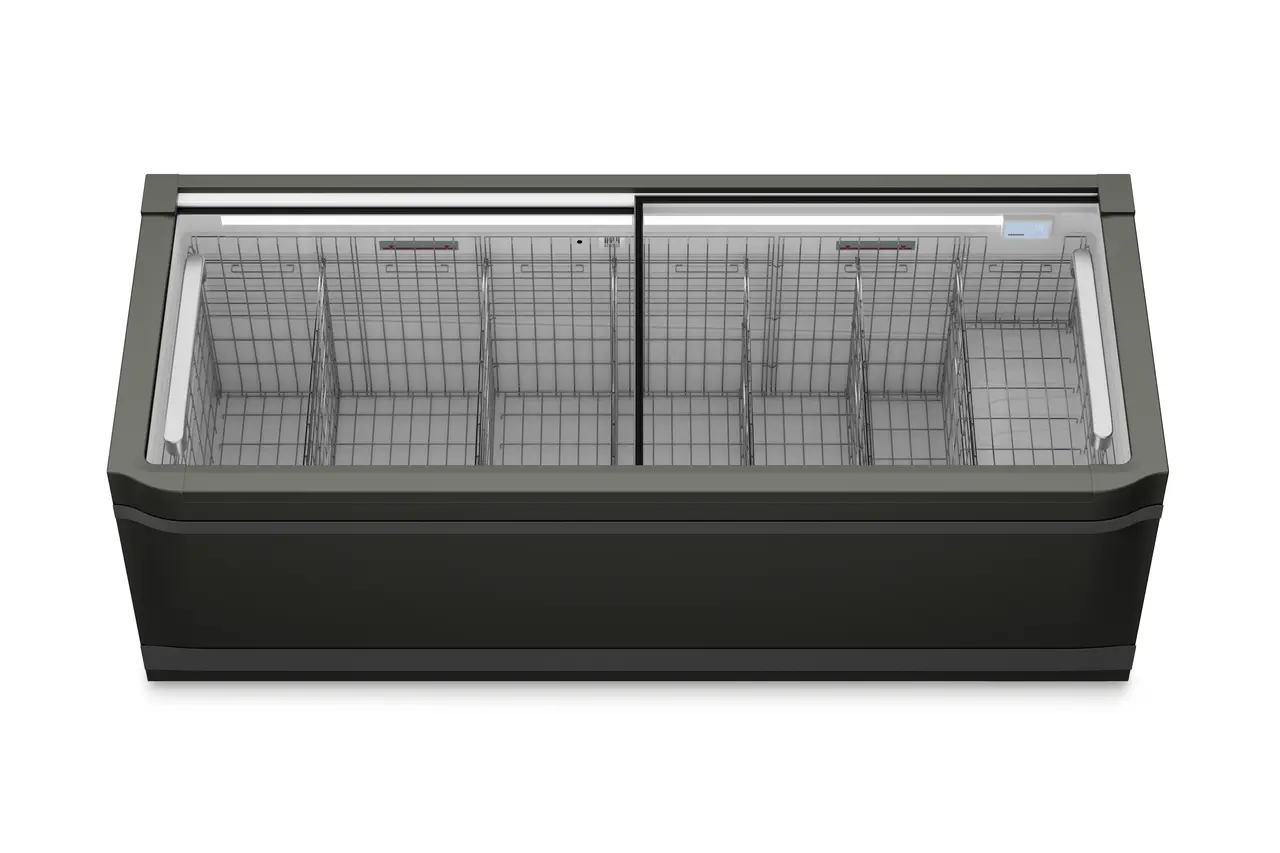 Изображение на продукта, Перспектива: Отпред, затворен, Фризерна ракла за супермаркет, Цвят на корпуса: сив