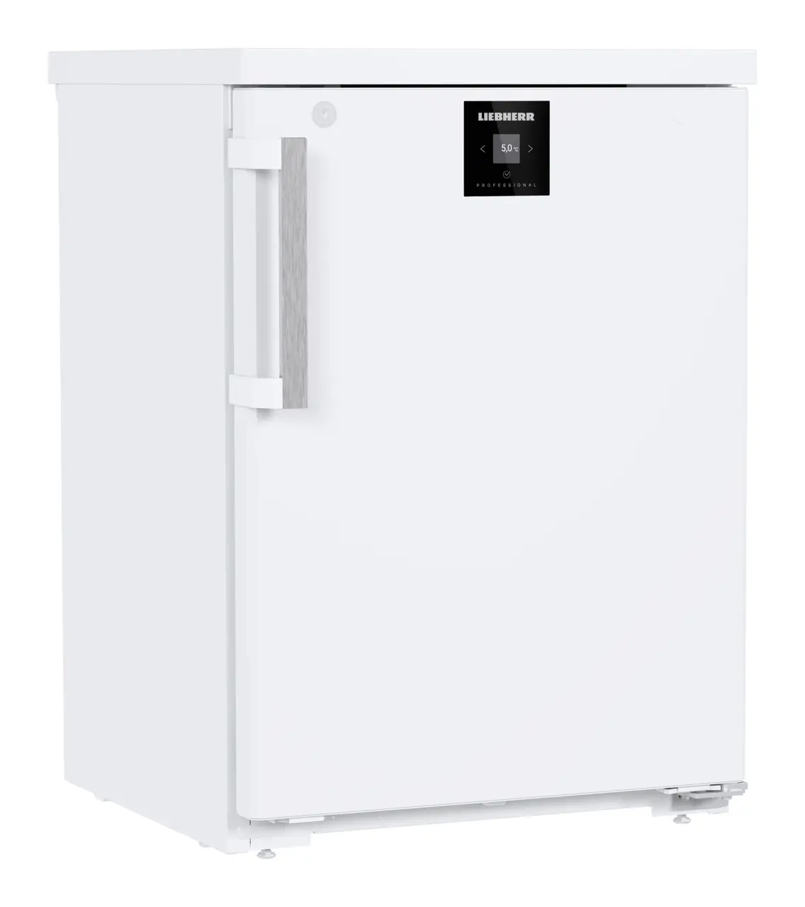 Obraz produktu, Perspektywa: Pod kątem, zamknięte, Chłodziarka do zabudowy pod blat z chłodzeniem powietrzem obiegowym, Kolor obudowy: Biała, Kolor drzwi: Biała