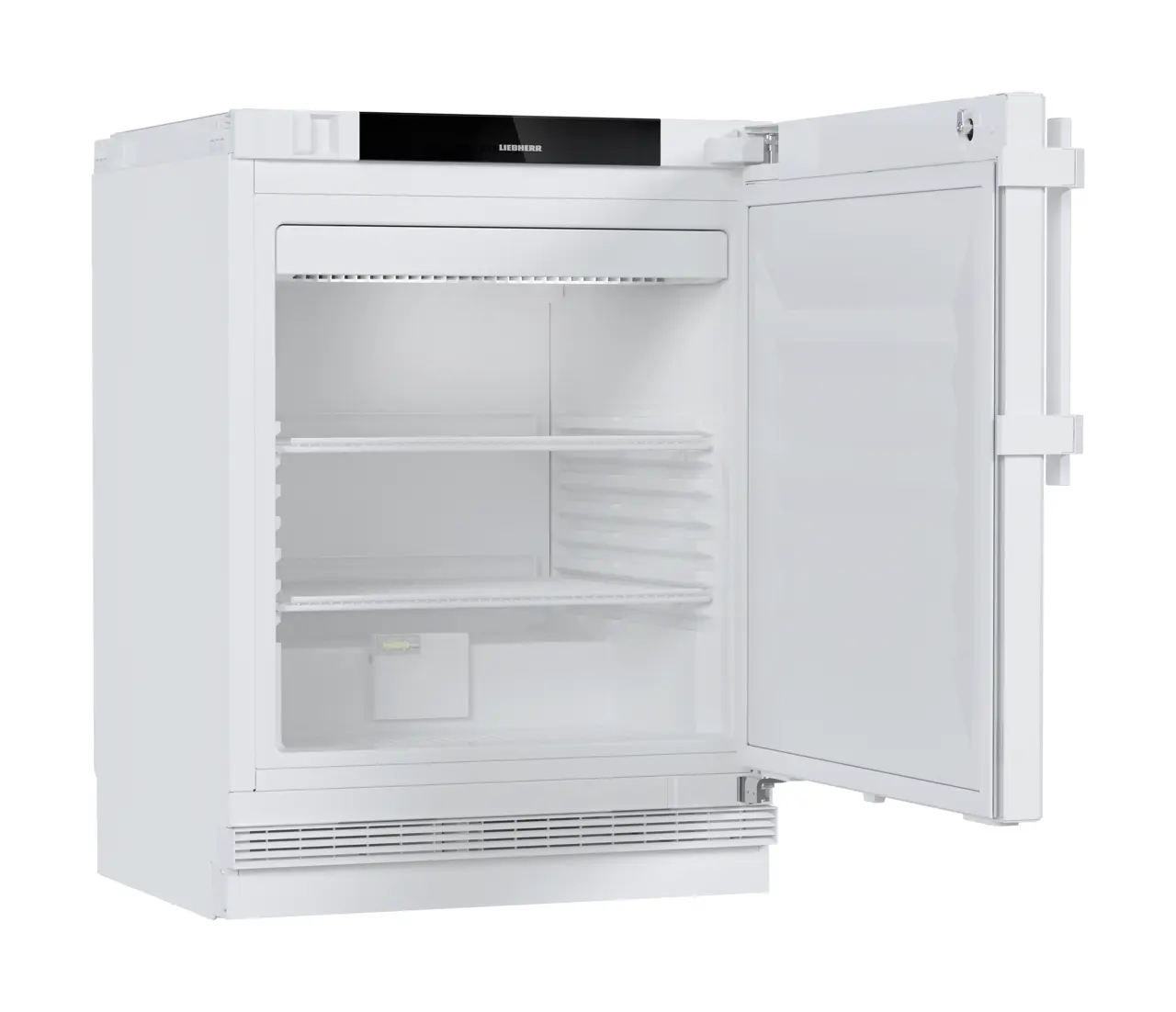 Εικόνα προϊόντος, Προοπτική: Πλάγια όψη, ανοιχτή, χωρίς τρόφιμα στο εσωτερικό, Ψυγείο εργαστηρίου με ψύξη με συναγωγή, Χρώμα περιβλήματος: Λευκό, Χρώμα πόρτας: Λευκό