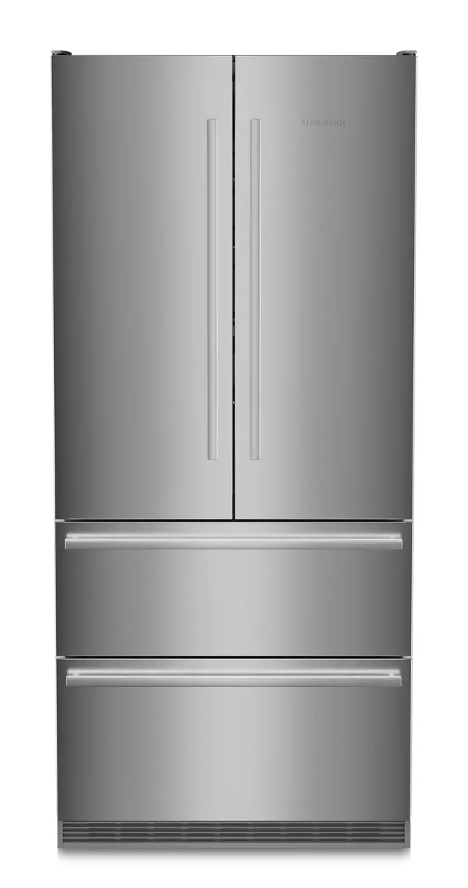 Product image, Perspective: straight closed, Fridge-freezer with NoFrost, Casing colour: stainless steel, Door colour: stainless steel