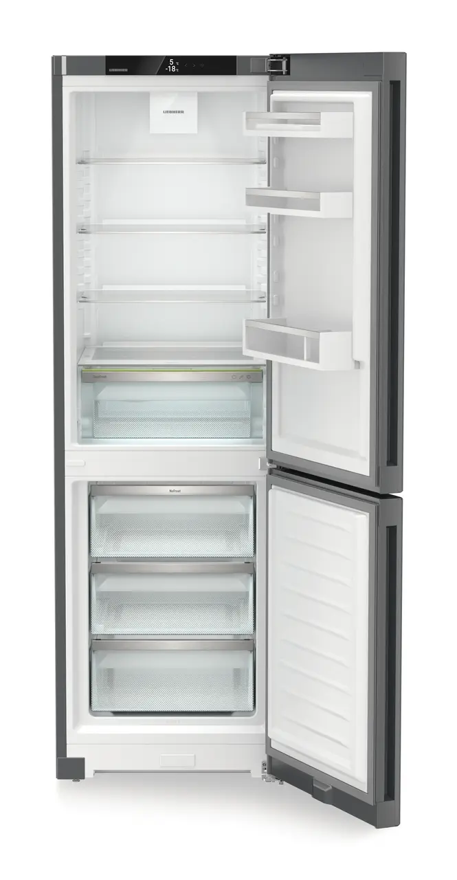 Product image, Perspective: straight open empty, Combined fridge-freezers with EasyFresh and NoFrost, Casing colour: DarkGrey, Door colour: DarkGrey