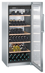 Product image, Perspective: oblique open decorated, Wine storage cabinet, Casing colour: stainless steel, Door colour: silver