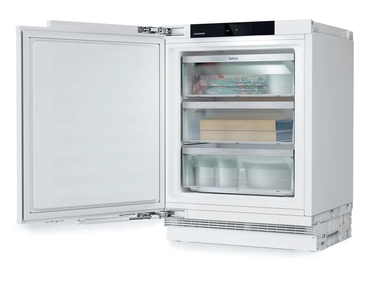 Product image, Perspective: oblique open decorated, Freezer suitable for undercounter installation with NoFrost