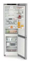 Product image, Perspective: straight open decorated, Combined fridge-freezers with EasyFresh and NoFrost, Casing colour: silver, Door colour: white