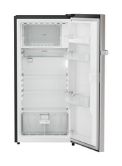 Product image, Perspective: straight open empty, Single-door refrigerator 191 l in 4 star with iCoolTouch UI, Casing colour: grey, Door colour: Stainless Steel