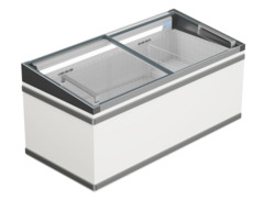 Изображение на продукта, Перспектива: Странично, затворен, Хладилна и фризерна ракла за супермаркет, Цвят на корпуса: бял