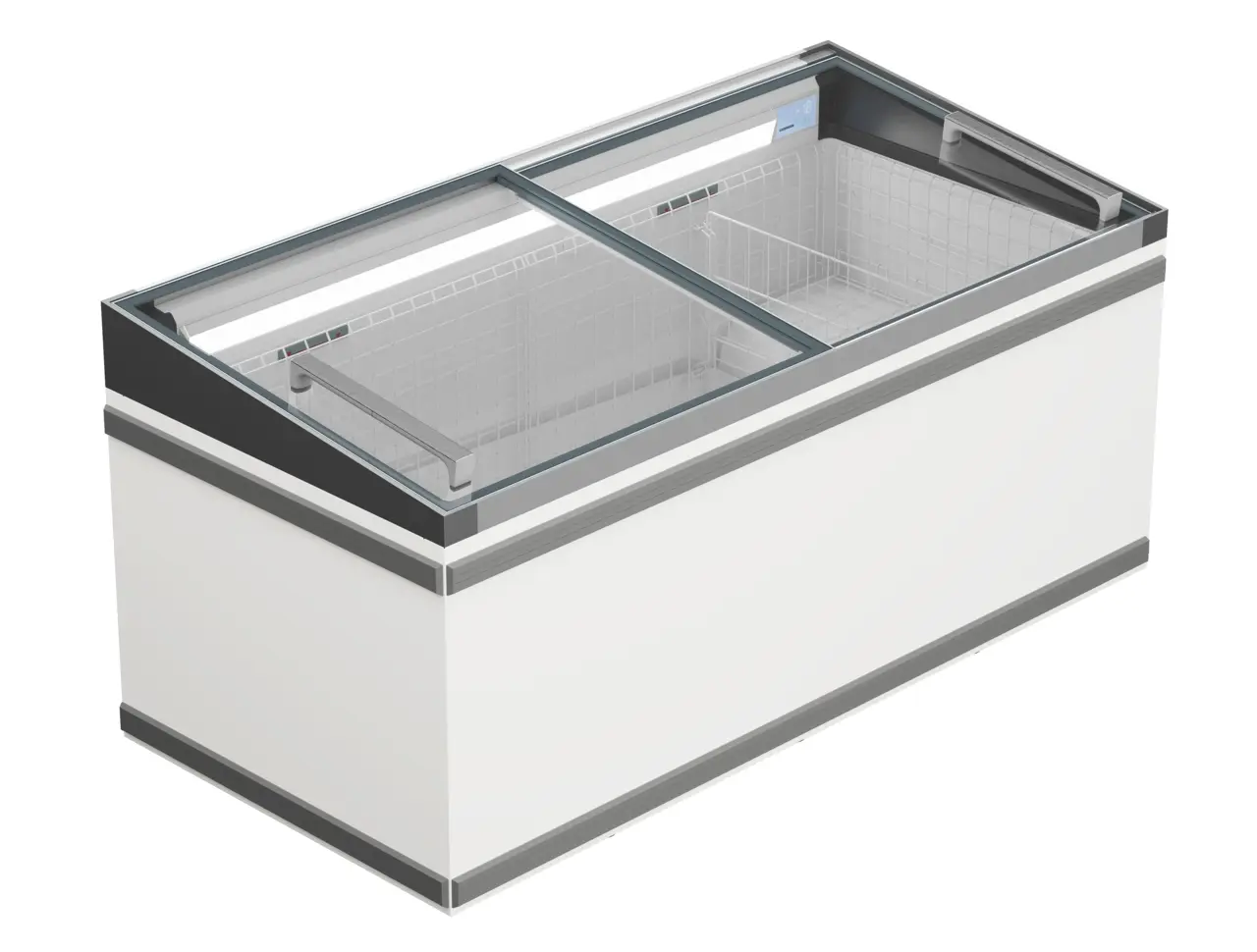 Изображение на продукта, Перспектива: Странично, затворен, Хладилна и фризерна ракла за супермаркет, Цвят на корпуса: бял