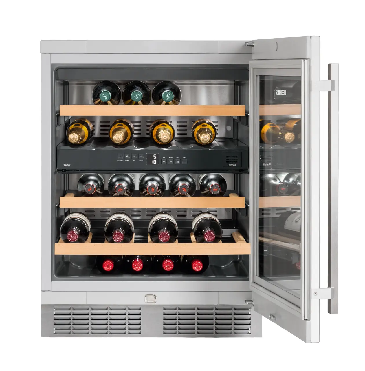 Product image, Perspective: special form, Built-under multi-temperature wine cabinet, Casing colour: silver, Door colour: silver