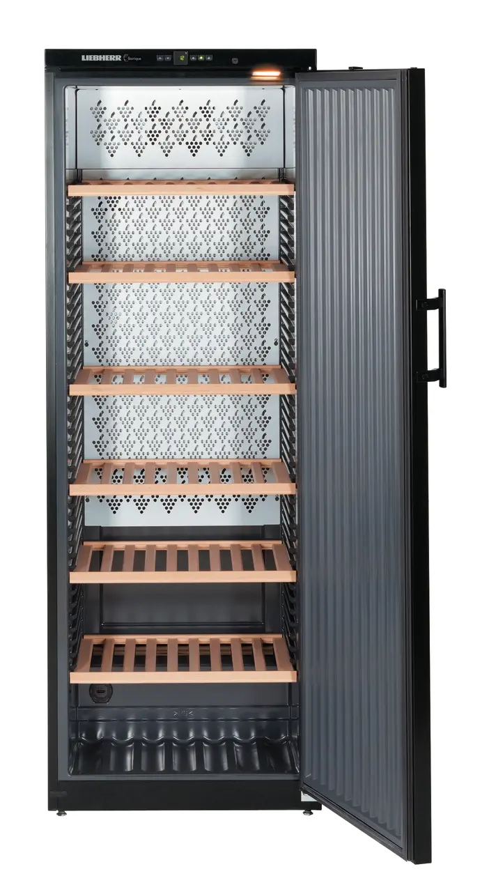 Product image, Perspective: straight open empty, Wine storage cabinet, Casing colour: black, Door colour: black