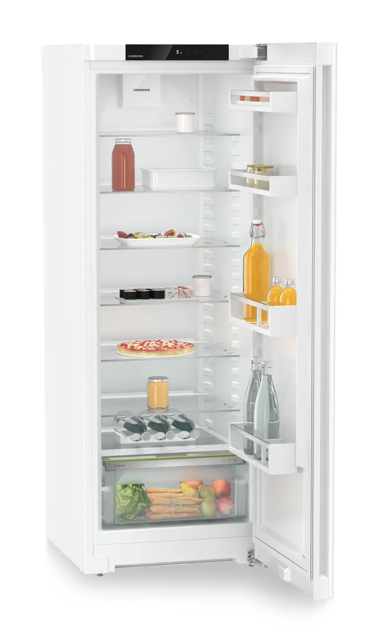 Product image, Perspective: oblique open decorated, Freestanding fridge with EasyFresh, Casing colour: white, Door colour: white