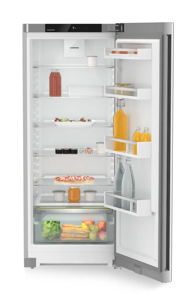 Изображение на продукта, Перспектива: Отпред, отворен, отворен с продукти, Свободно стоящ хладилник с EasyFresh, Цвят на корпуса: фино сребро