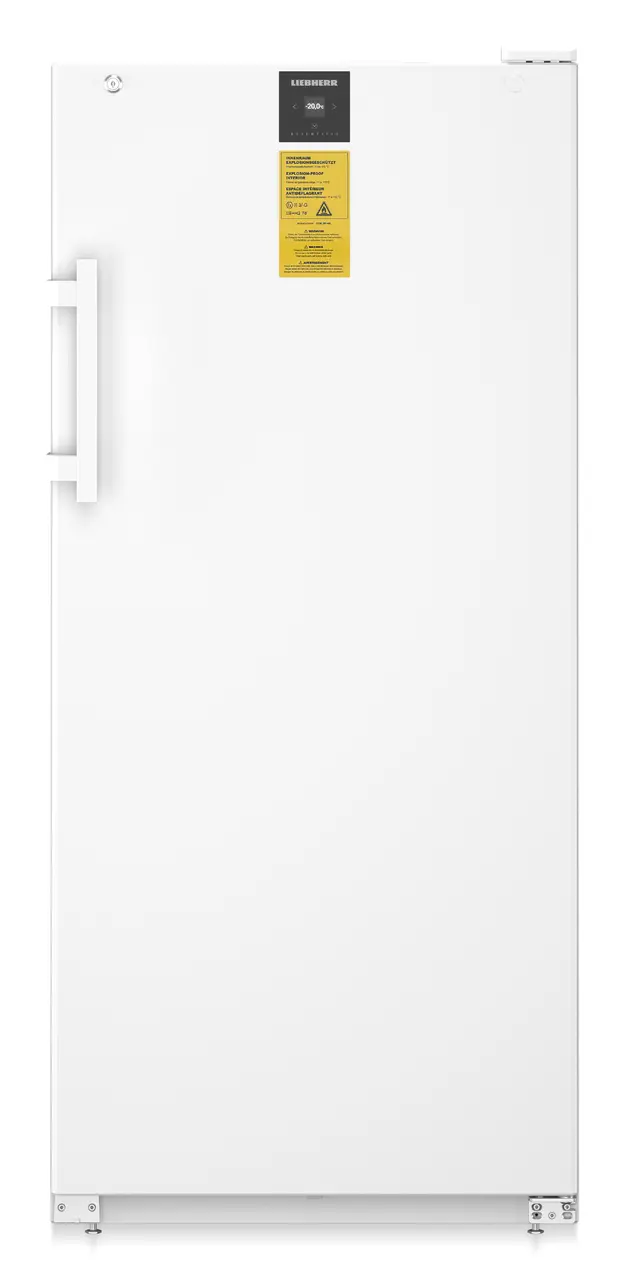 Obrázek výrobku, Perspektiva: Přímý zavřený prázdný, Laboratorní mraznička s vnitřním prostorem bez zápalných zdrojů, Barva skříně: bílá, Barva dveří: bílá