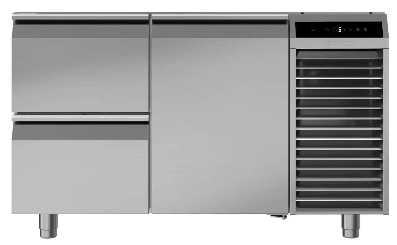 Product image, Perspective: straight closed, Cooling counter with dynamic cooling, Casing colour: stainless steel, Door colour: stainless steel