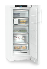 Product image, Perspective: oblique open decorated, Freestanding freezer with NoFrost and EasyTwist-Ice, Casing colour: white, Door colour: white
