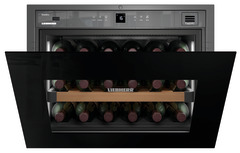Product image, Perspective: straight half-open decorated, Built-in wine storage cabinet, Casing colour: white, Door colour: black