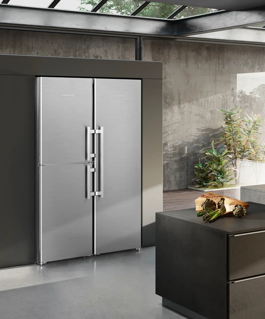 Product image, Perspective: milieu, Side-by-Side combination, Casing colour: stainless steel, Door colour: stainless steel