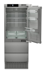 Product image, Perspective: straight open empty, Combined refrigerator-freezer with NoFrost for integrated use, Casing colour: Anthracite
