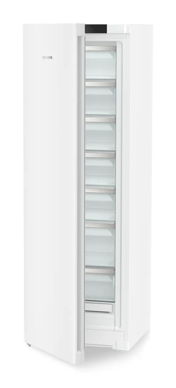 Изображение продукции, Перспектива: Под углом, с полуоткрытой дверцей, без продуктов, Морозильная камера с системой NoFrost, Цвет корпуса: белый, Цвет дверцы: белый