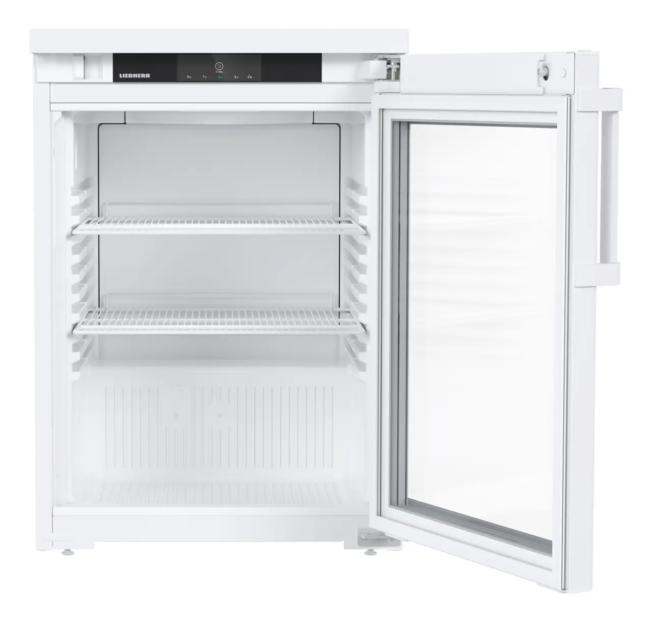 Obraz produktu, Perspektywa: Na wprost, otwarte, puste, Chłodziarka do zabudowy pod blat z chłodzeniem powietrzem obiegowym, Kolor obudowy: Biała, Kolor drzwi: Biała