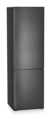 Product image, Perspective: oblique closed, Combined fridge-freezers with EasyFresh and NoFrost, Casing colour: black, Door colour: BlackSteel
